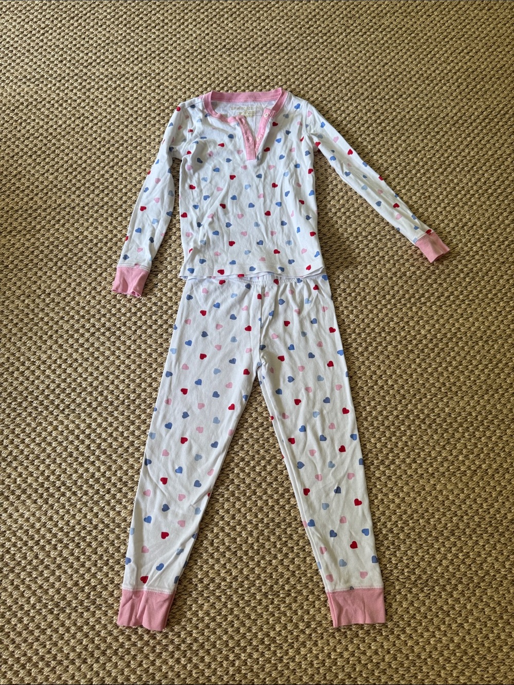 The Beaufort Bonnet Company White Heart-Print Pajama Set with Pink Trim